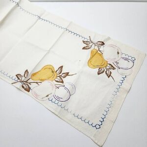Vintage Embroidered Table Runner White with Fruit